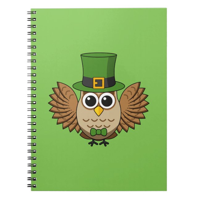 Cute St Patrick's Day Owl Cartoon Notebook (Front)