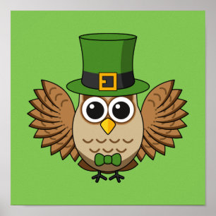 Cute St Patrick's Day Owl Cartoon Poster