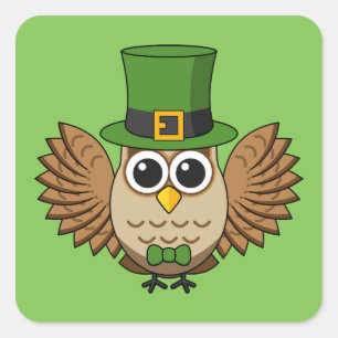 Cute St Patrick's Day Owl Cartoon Square Sticker