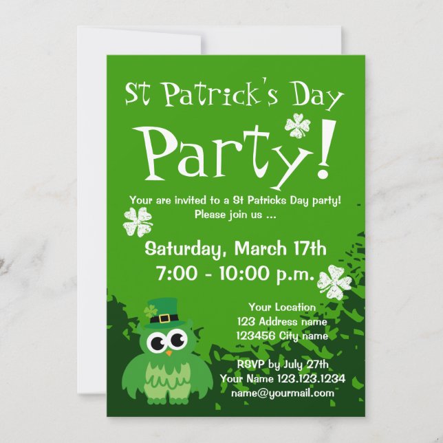 Cute St Patricks Day party invitations | Customise (Front)