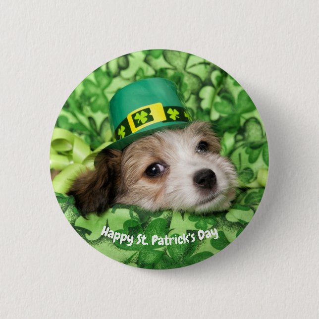 Cute St. Patrick's Day Puppy  6 Cm Round Badge (Front)