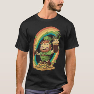 Cute St Patricks Day Rainbow and Leprechaun Holdin T-Shirt