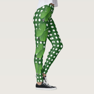 Cute St Patricks Day Shamrock Green Polka Dot Leggings