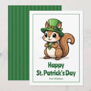 Cute St. Patrick's Day Squirrel with Green Hat Holiday Card