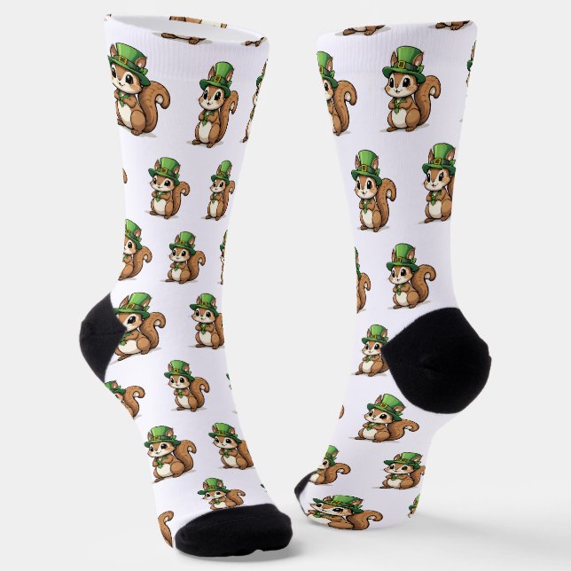 Cute St. Patrick's Day Squirrel With Green Hat Socks (Angled)