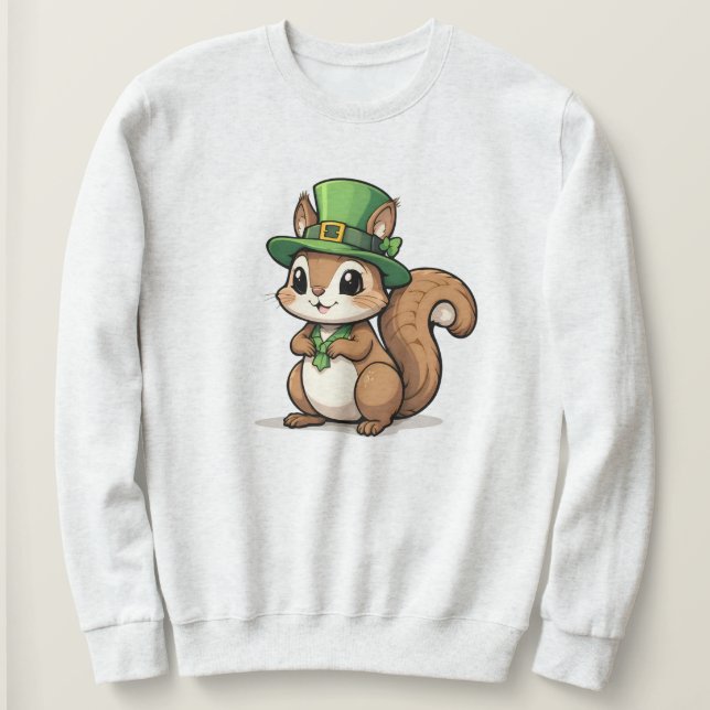 Cute St. Patrick's Day Squirrel with Green Hat Sweatshirt (Design Front)