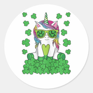 Cute St Patricks Day Unicorn Lepricorn Shamrock Classic Round Sticker