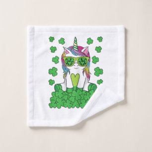 Cute St Patricks Day Unicorn Lepricorn Shamrock Wash Cloth