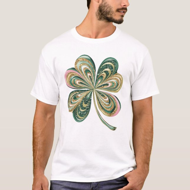 Cute St Patricks Four Leaf Clover Watercolor Shirt (Front)