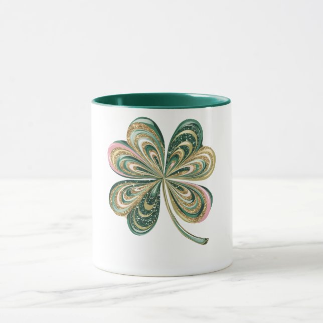 Cute St Patricks Four Leaf Clover Watercolor Shirt Mug (Center)