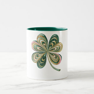 Cute St Patricks Four Leaf Clover Watercolor Shirt Two-Tone Coffee Mug