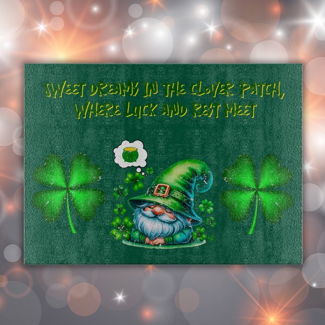 Cute St Patrick's Gnome Sleeping on hunter green | Cutting Board (Creator Uploaded)