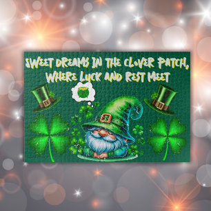 Cute St Patrick's Gnome Sleeping on hunter green   Jigsaw Puzzle