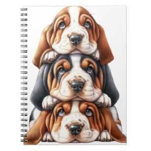 CUTE STACK OF BASSET HOUND PUPPY DOGS NOTEBOOK