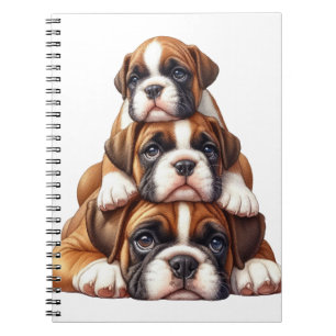 CUTE STACK OF BROWN BOXER PUPPY DOGS NOTEBOOK