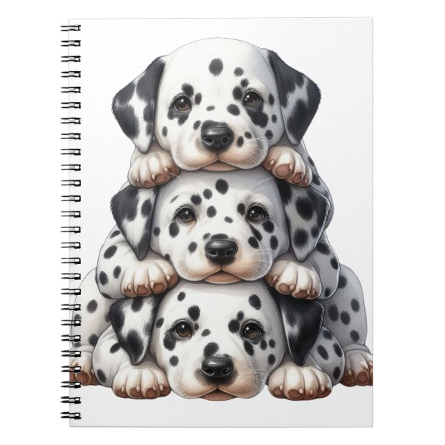CUTE STACK OF SPOTTED DALMATIAN PUPPY DOGS NOTEBOOK (Front)