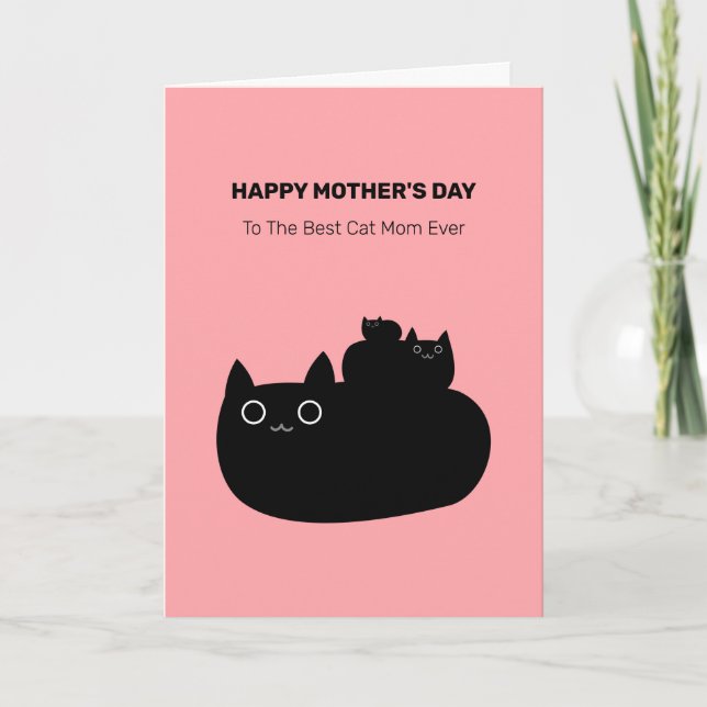 Cute Stacked Black Cats Cat Mum Mother's Day Card (Front)
