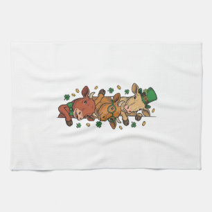 Cute Stacked Cows St Patrick Vintage Engraving Des Tea Towel