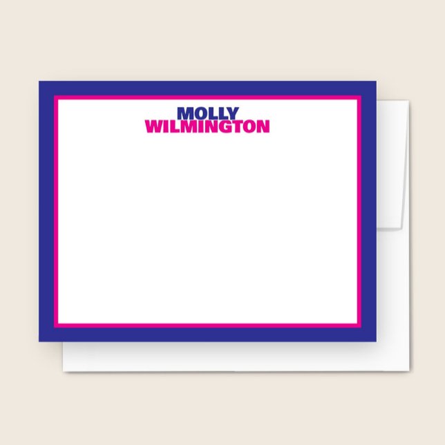 Cute Stacked Name Blue Pink Border Fun Stationery Card (Creator Uploaded)