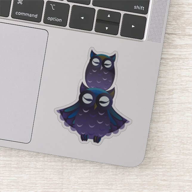 Cute Stacked Purple and Blue Owls (Detail)
