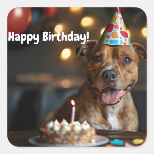 Cute Staffordshire bull terrier birthday design Square Sticker