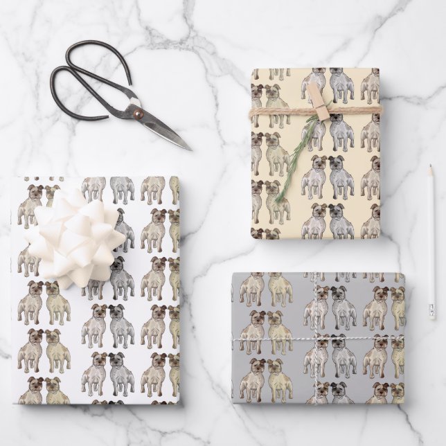 Cute Staffordshire Bull Terrier Dog Lovers Wrapping Paper Sheet (Front)