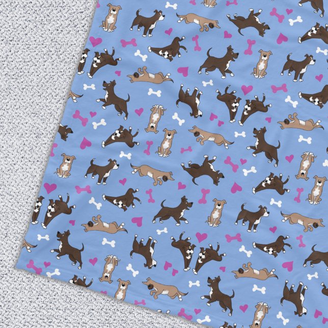 Cute Staffy Lab Dog White Bones Pink Hearts Blue Fleece Blanket (Creator Uploaded)