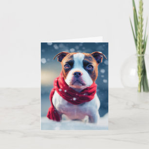 Cute Staffy Puppy in a Red Winter Scarf Card