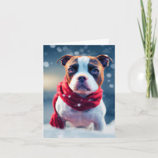 Cute Staffy Puppy in a Red Winter Scarf Card