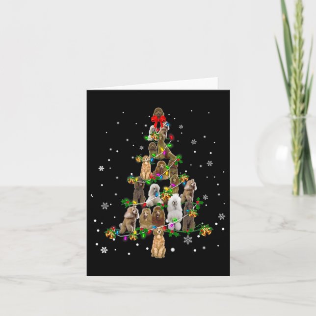 Cute Standard Poodle Dog Christmas Tree Gift Decor Card (Front)