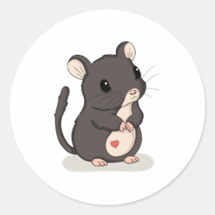 Cute Standing Mouse with Heart Kawaii Animal Stick Classic Round Sticker