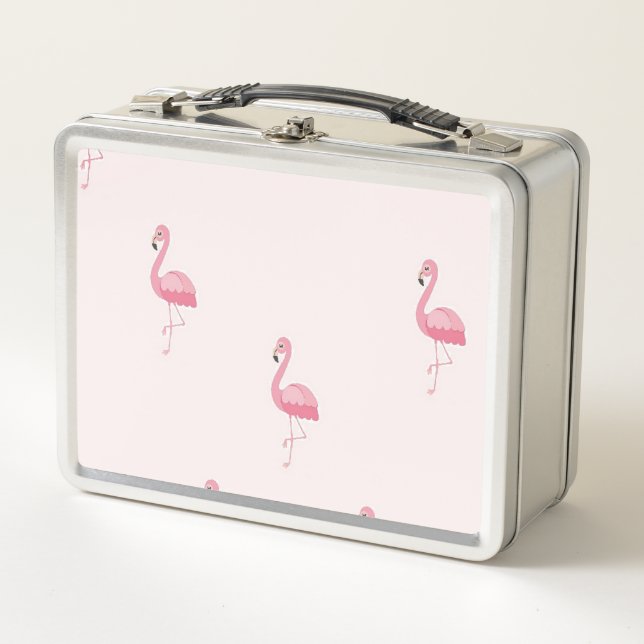 Cute standing pink flamingo metal lunch box (Front)