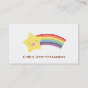 Cute Star and Rainbow Babysitting Business Cards
