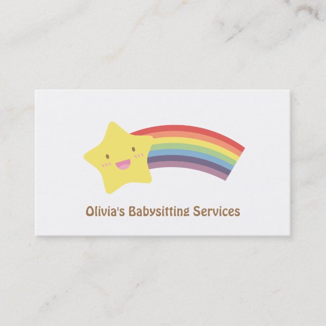 Cute Star and Rainbow Babysitting Business Cards (Front)