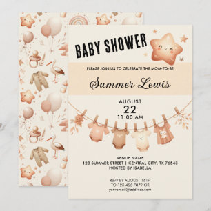 Cute Star Baby Shower - Clothes Line Invitation
