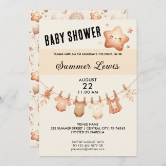 Cute Star Baby Shower - Clothes Line Invitation