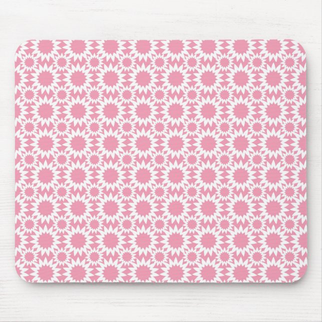 Cute Star Flowers Pattern Pink and White Mouse Mat (Front)