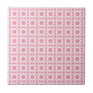 Cute Star Flowers Pattern Pink and White Tile