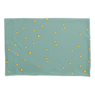 Cute Star Illustrations on Teal Pillowcase