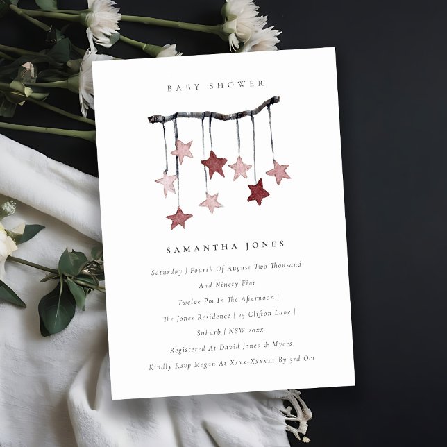 Cute Star Mobile Blush Pink Baby Shower Invite (Creator Uploaded)
