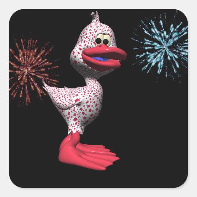 Cute Star Spangled Patriotic Duck Square Sticker (Front)
