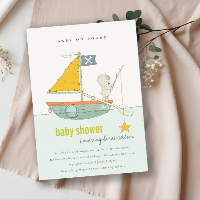 Cute Star Teddy Bear Sailboat Baby Shower Invite (Creator Uploaded)