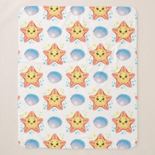 Cute Starfish and Seashells Sherpa Blanket