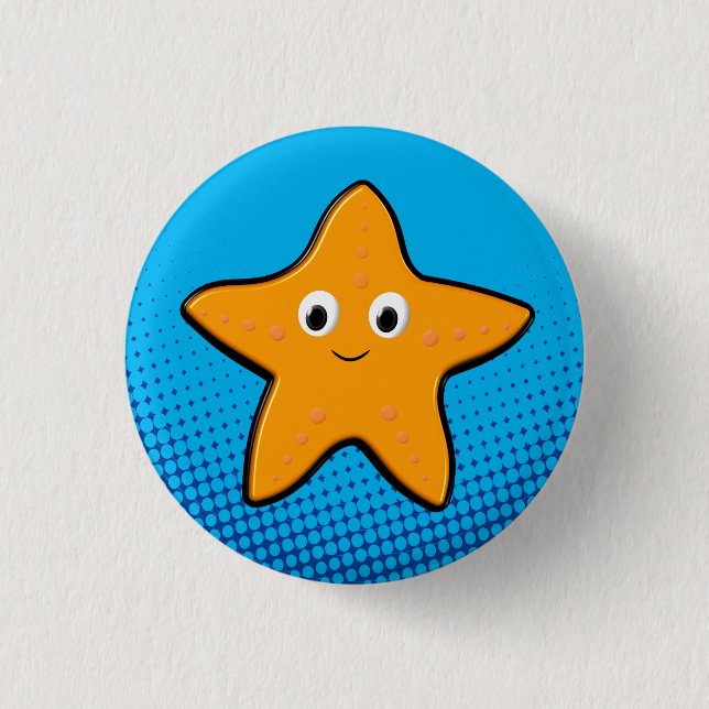 Cute Starfish Drawing Blue Ocean 3 Cm Round Badge (Front)