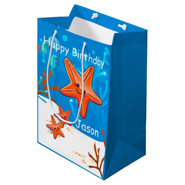 Cute Starfish Ocean Aquatic Birthday Med Gift Bag (Front Angled)