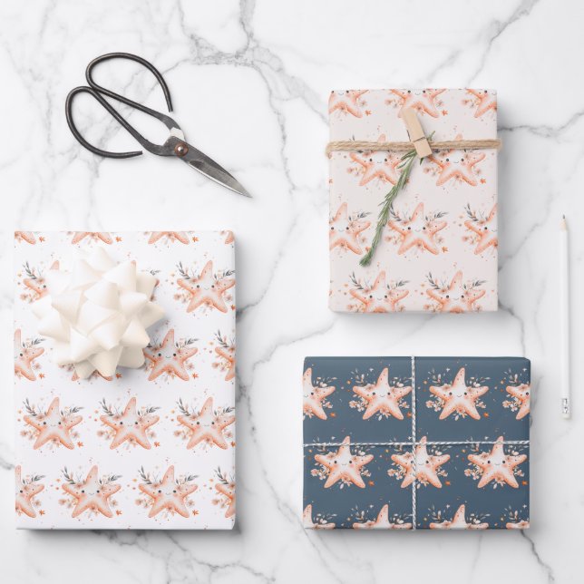 Cute Starfish Wrapping Paper Sheet (Front)