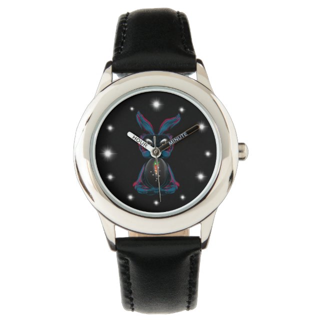 Cute Starlight Eyes Bunny in Yoga Pose Meditating Watch (Front)