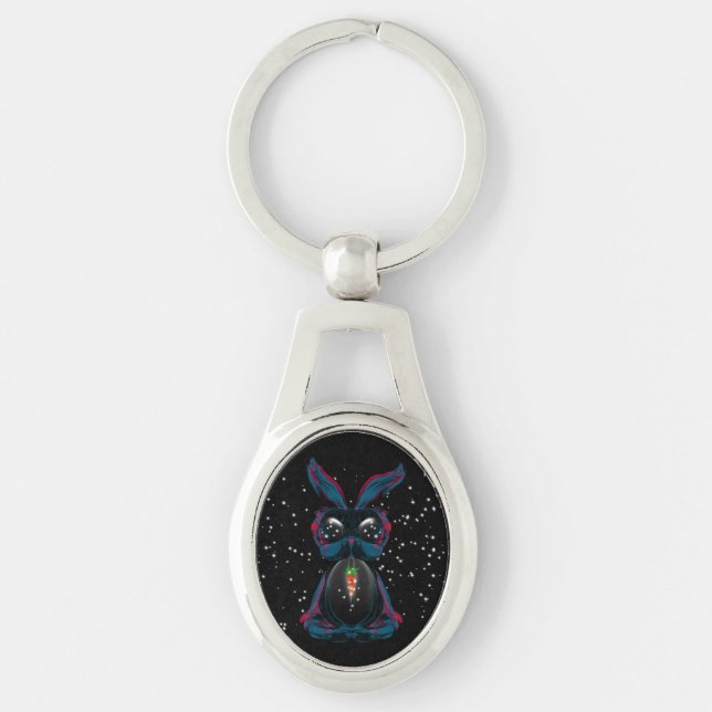Cute Starlight Eyes Bunny in Yoga Pose Meditation Key Ring (Front)