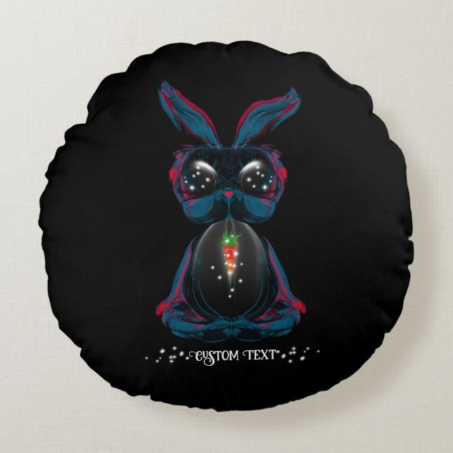 Cute Starlight Eyes Bunny in Yoga Pose Meditation Round Cushion (Front)