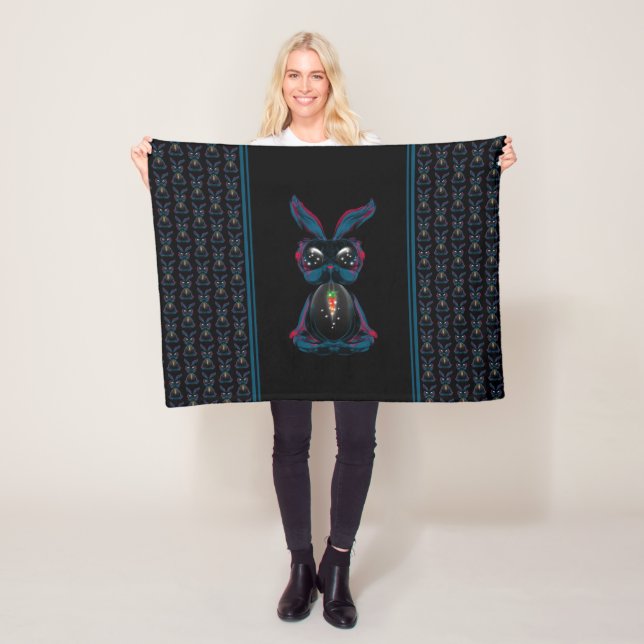 Cute Starlight Eyes Rabbit in Yoga Pose Meditation Fleece Blanket (In Situ)